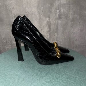 YSL SEVERINE PUMPS IN CROC LEATHER